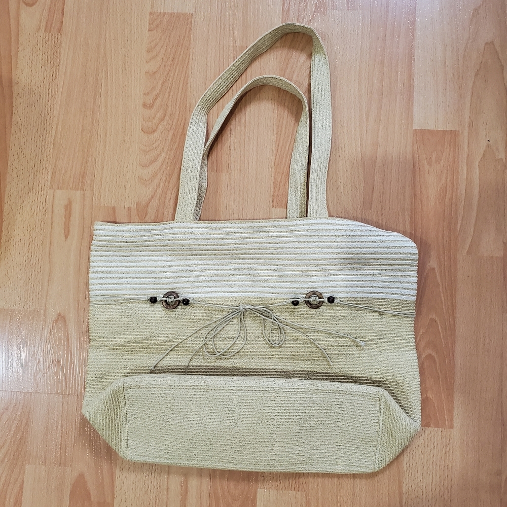Summer straw boho zippered tote vacation picnic beach bag purse